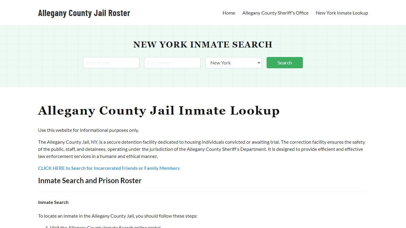 Allegany County Jail Roster Lookup, NY, Inmate Search