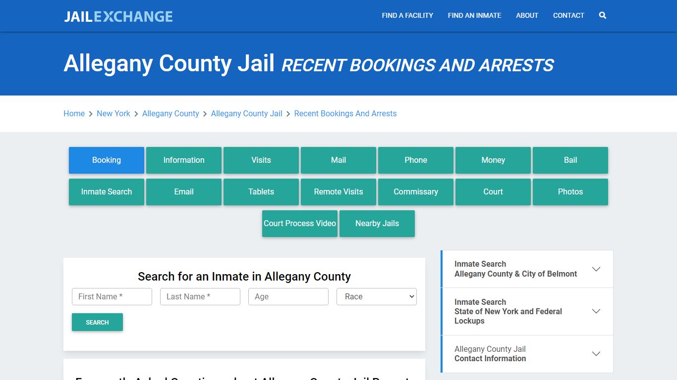 Allegany County Jail Recent Bookings And Arrests - Jail Exchange